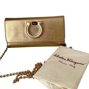 Salvatore Ferragamo Metallic Gold Clutch